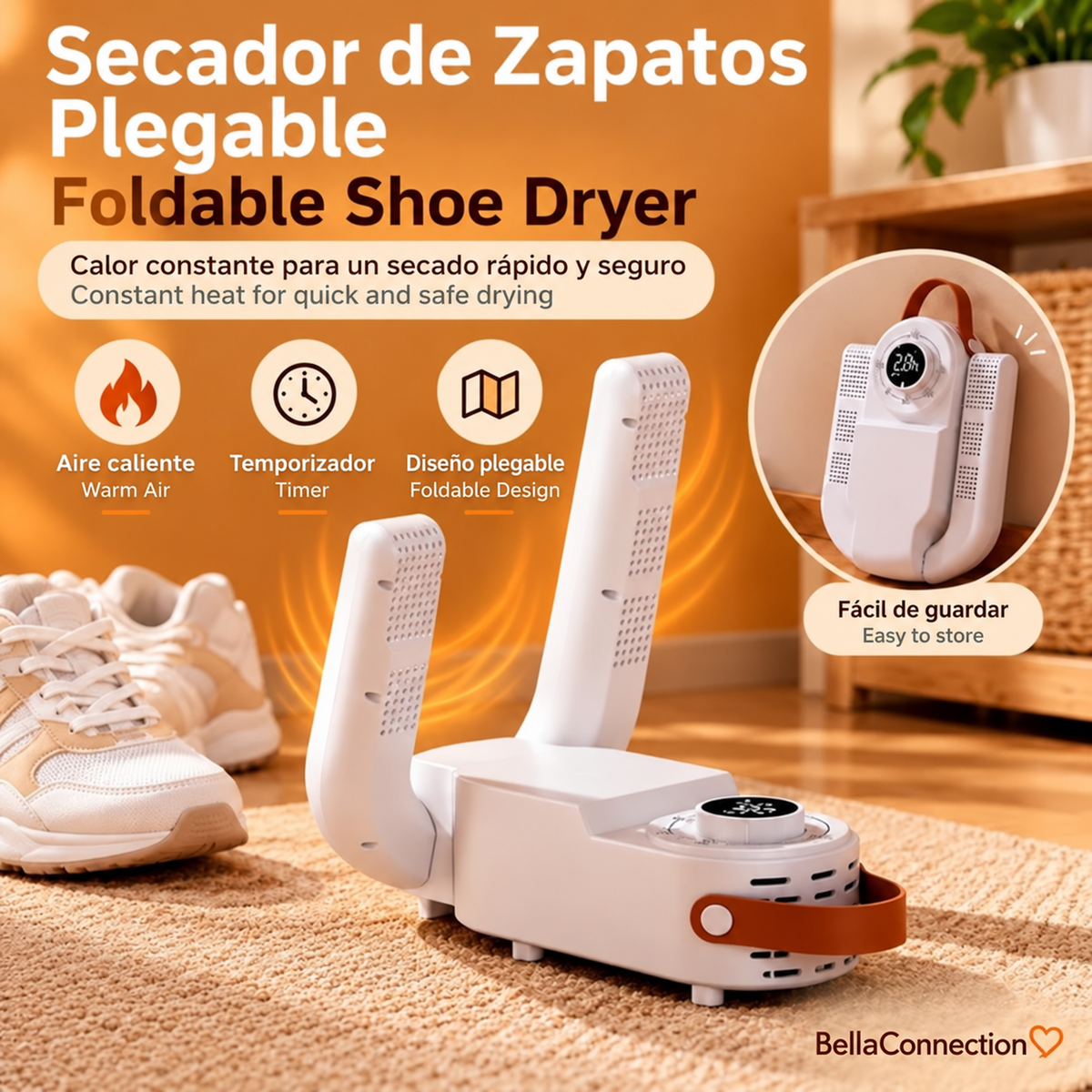 Secador de Zapatos Inteligente con Temporizador, Telescópico y Ajustable, Secado Rápido, Desodoriza, Esteriliza, Calentador de Zapatos Doméstico