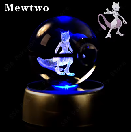 Bola de Cristal Pokémon 3D, Lámpara de Noche , Bola de Cristal Pokémon 3D. Mewtwo, Pikachu, Charizar Entre Otros
