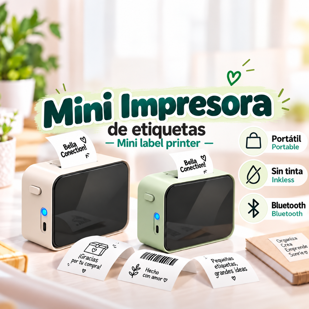 impresora térmica de etiquetas P15, Mini máquina de etiquetas adhesivas portátil inalámbrica compatible con Bluetooth