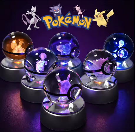 Bola de Cristal Pokémon 3D, Lámpara de Noche , Bola de Cristal Pokémon 3D. Mewtwo, Pikachu, Charizar Entre Otros