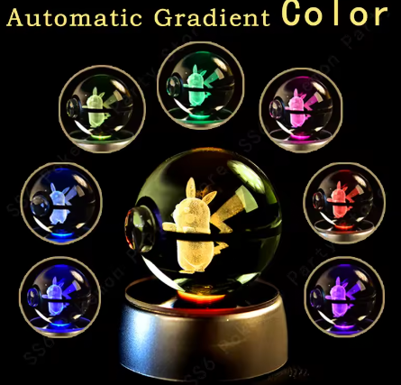 Bola de Cristal Pokémon 3D, Lámpara de Noche , Bola de Cristal Pokémon 3D. Mewtwo, Pikachu, Charizar Entre Otros