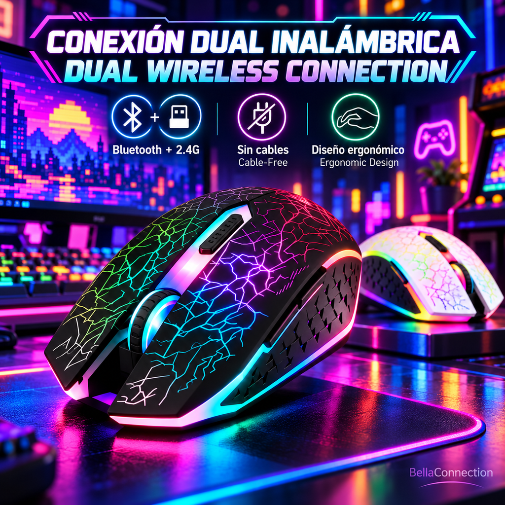 Ratón inalámbrico RGB para videojuegos, Bluetooth 5,2 RGB 2,4G, Mouse para juegos de modo Dual, ratón silencioso de 6 botones