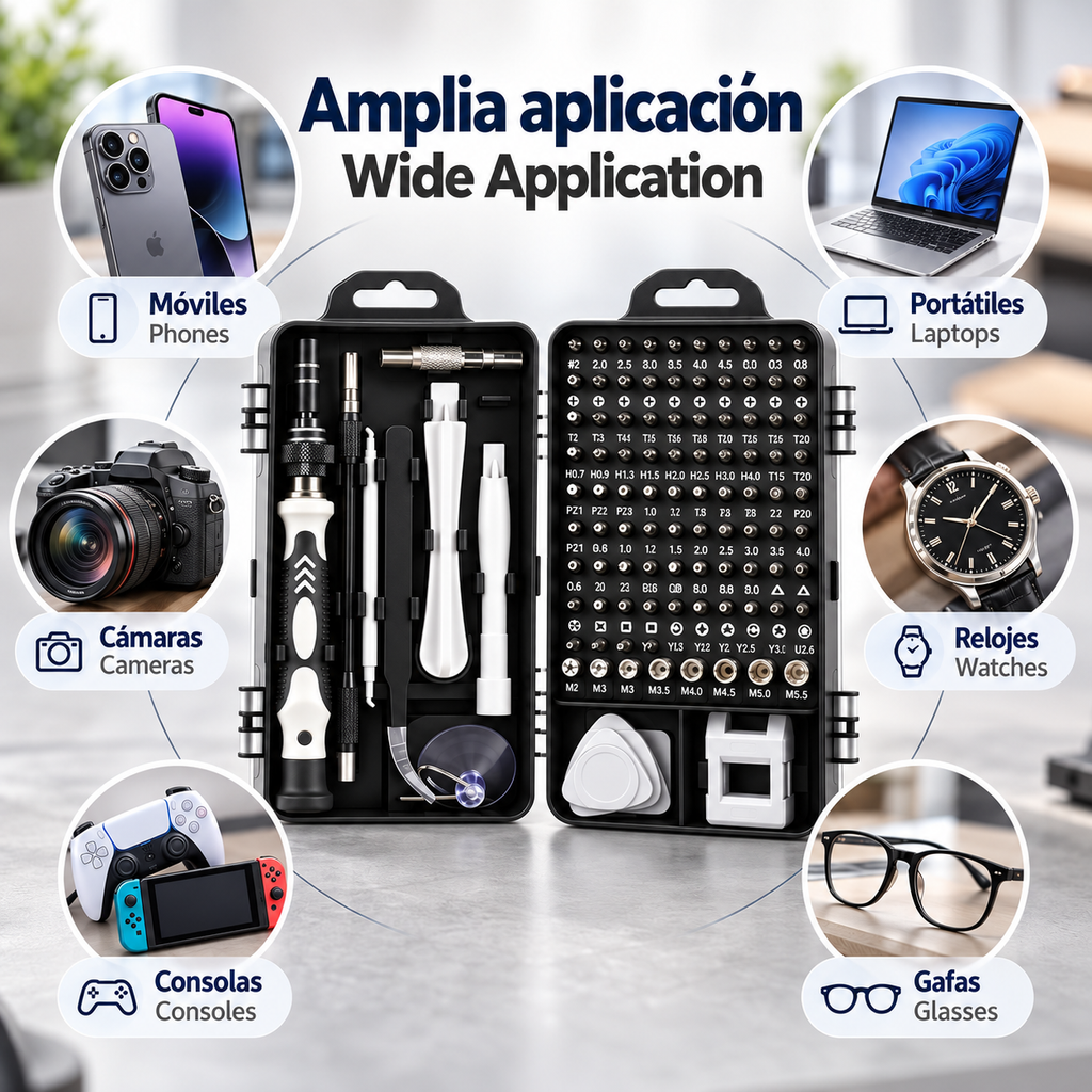 Kit de Destornilladores de Precisión 115 en 1 para Electrónica