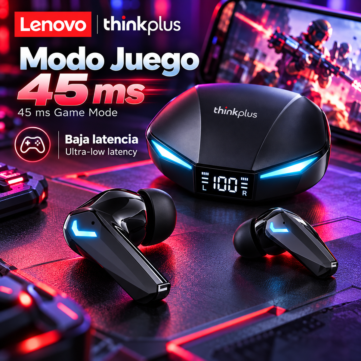 Auriculares inalámbricos Lenovo XT53 con Bluetooth,Pantalla digital LED, inalámbricos, deportivos, con llamadas HD y baja latencia