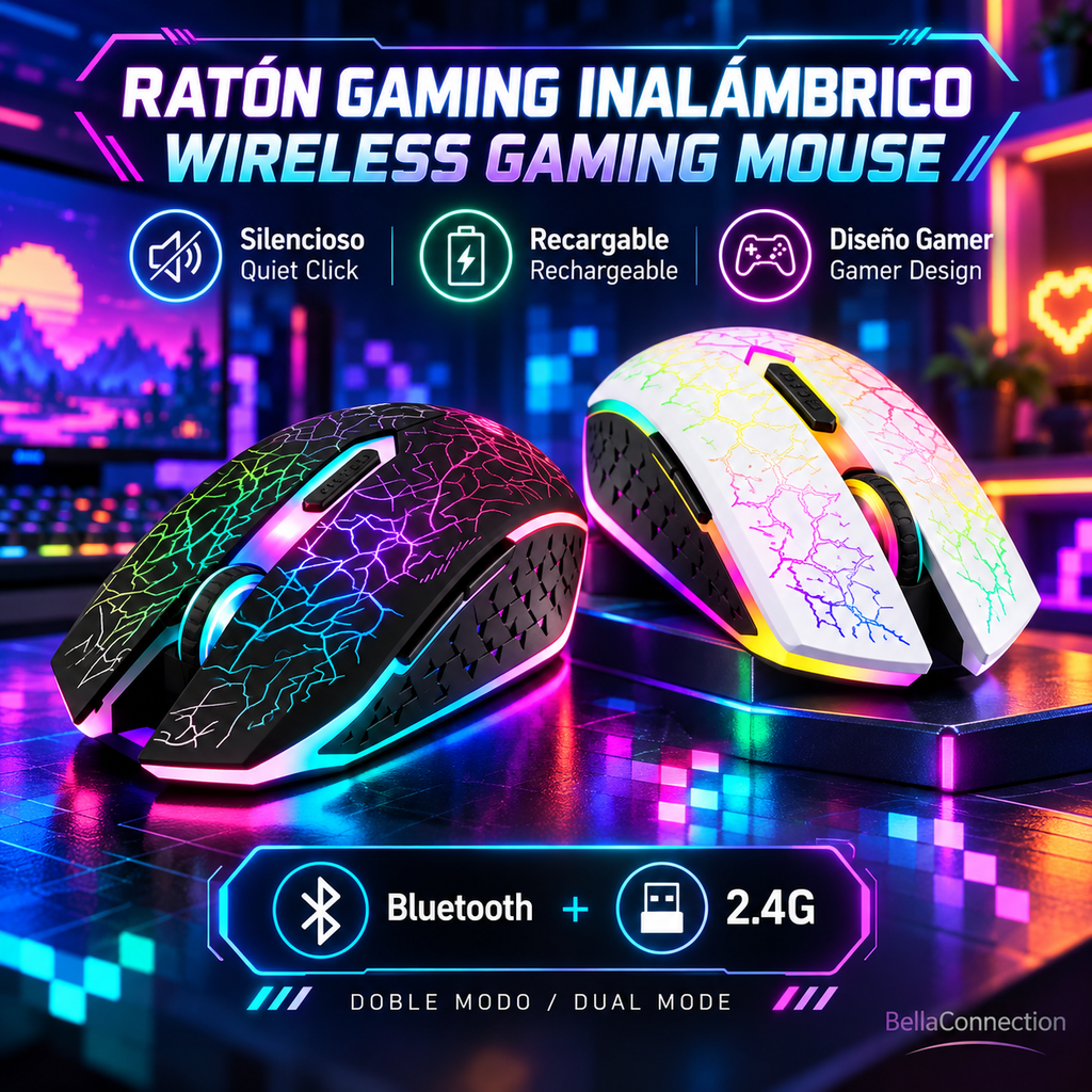 Ratón inalámbrico RGB para videojuegos, Bluetooth 5,2 RGB 2,4G, Mouse para juegos de modo Dual, ratón silencioso de 6 botones