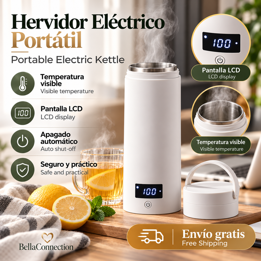 Botella Eléctrica Portátil de 500 ml, Taza Térmica para Té y Café, Hervidor de Agua de Viaje, Botella de Agua Anti-Escaldaduras.
