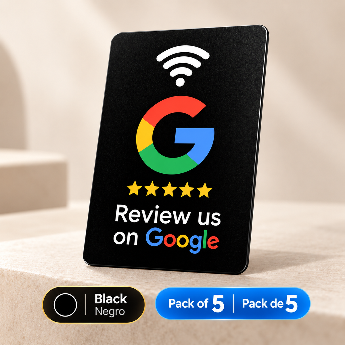 Tarjeta NFC de reseña de Google Aumente sus reseñas, Material de PVC duradero PACK DE 5