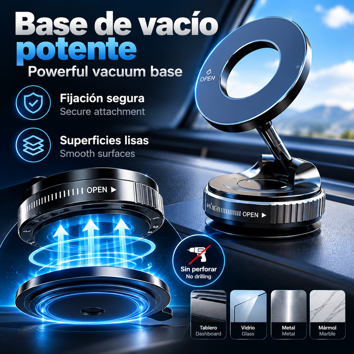 Soporte Magnético para Teléfono con Rotación de 360 Grados ° Soporte Giratorio para Teléfono-Diseño plegable, ventosa