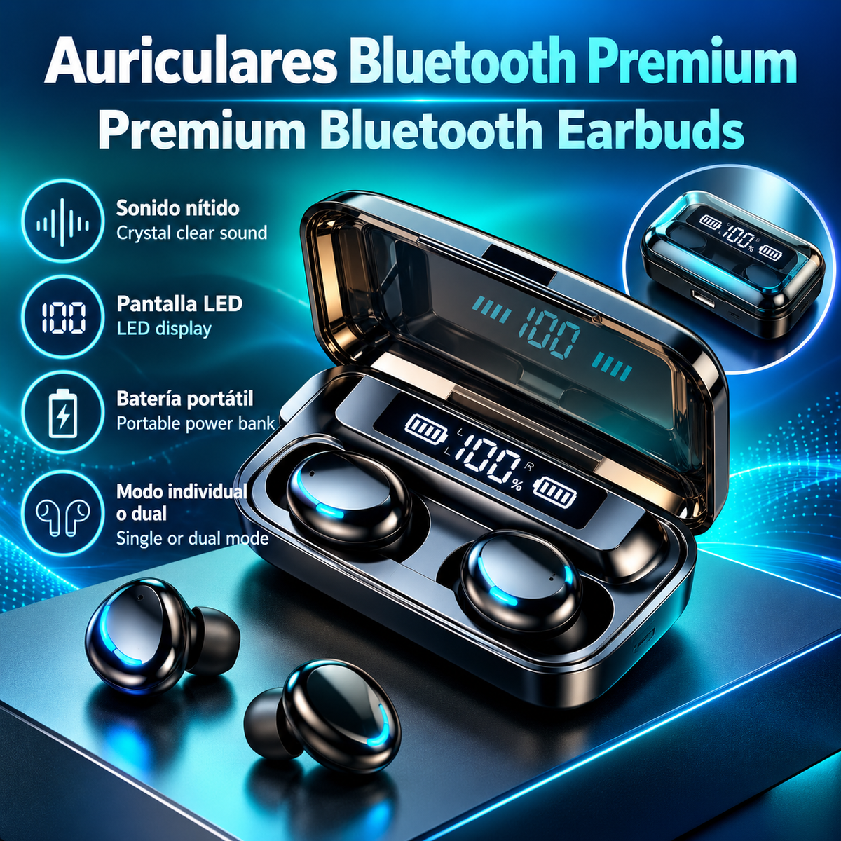 Auriculares inalámbricos F9 LED Manos Libres con Control Táctil, TWS Auriculares inalámbricos con Bluetooth 5.0, Sonido Estéreo bajos Profundos, Audífonos Deportivos