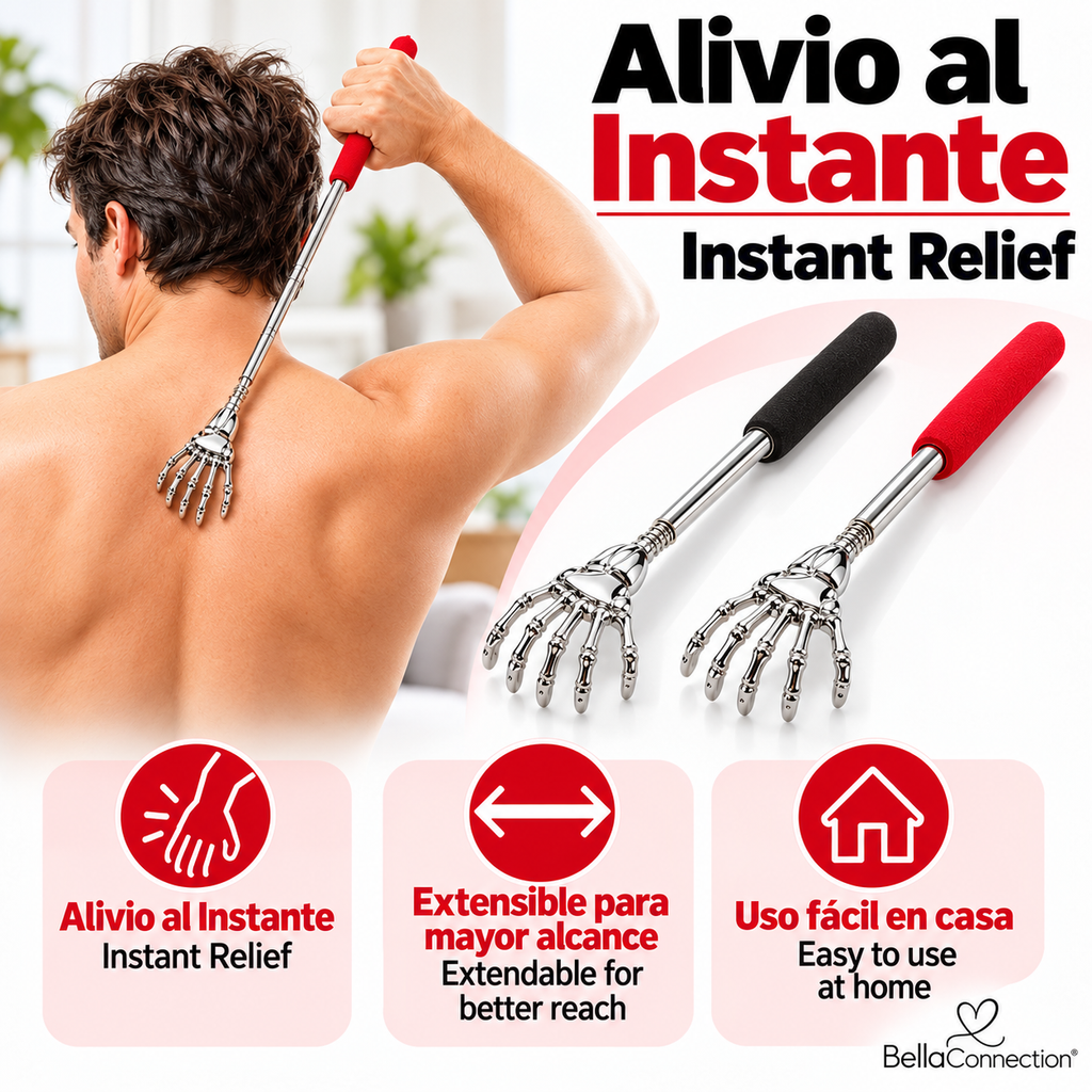 Rascador de espalda de acero inoxidable,Varilla Telescópica Extensible para Aliviar la Picazón y Masajear la Espalda, Portátil con Mango de Goma