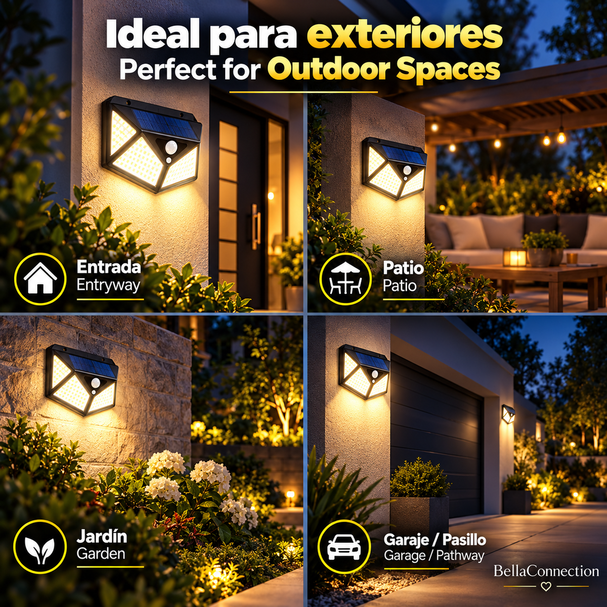 Lámpara Solar multifuncional de 100 led, Foco alimentado por luz Solar impermeable con Sensor de movimiento