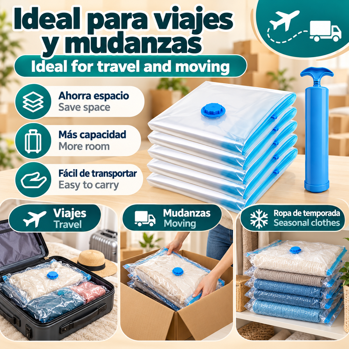 Bolsas al Vacío 60 × 80 cm – Pack de 5 con o sin Bomba Manual