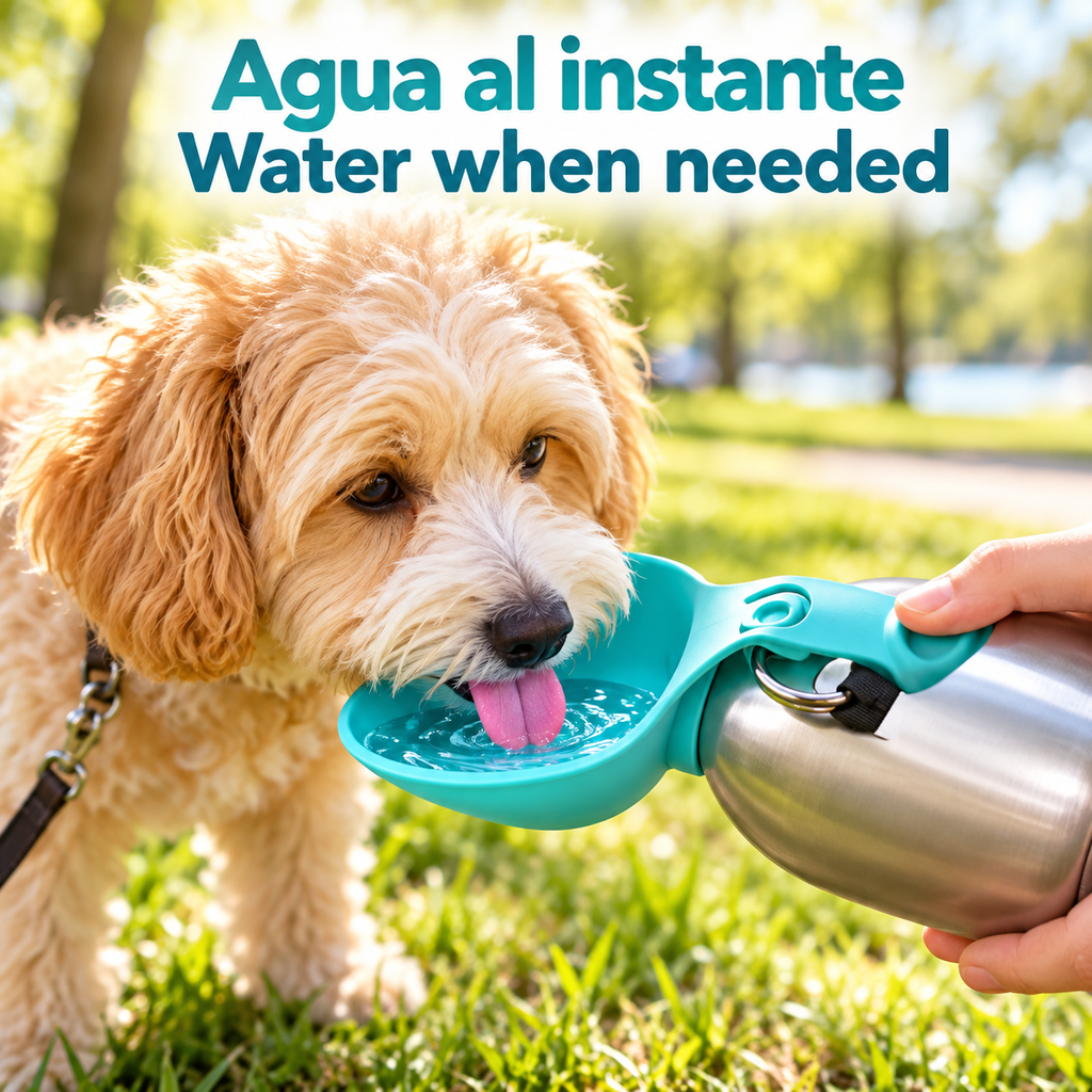 Botella de Agua Portátil 2 en 1 para mascotas- Acero inoxidable