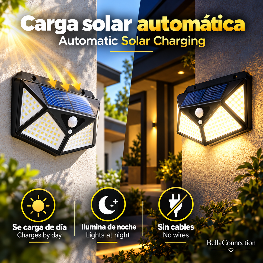 Lámpara Solar multifuncional de 100 led, Foco alimentado por luz Solar impermeable con Sensor de movimiento