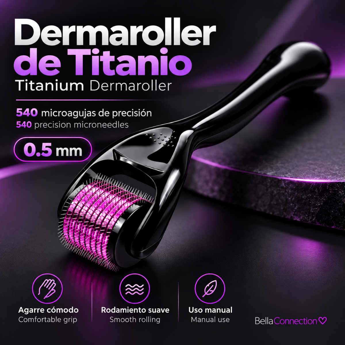 Dermaroller de Titanio con 540 Microagujas para Cuidado Cosmético