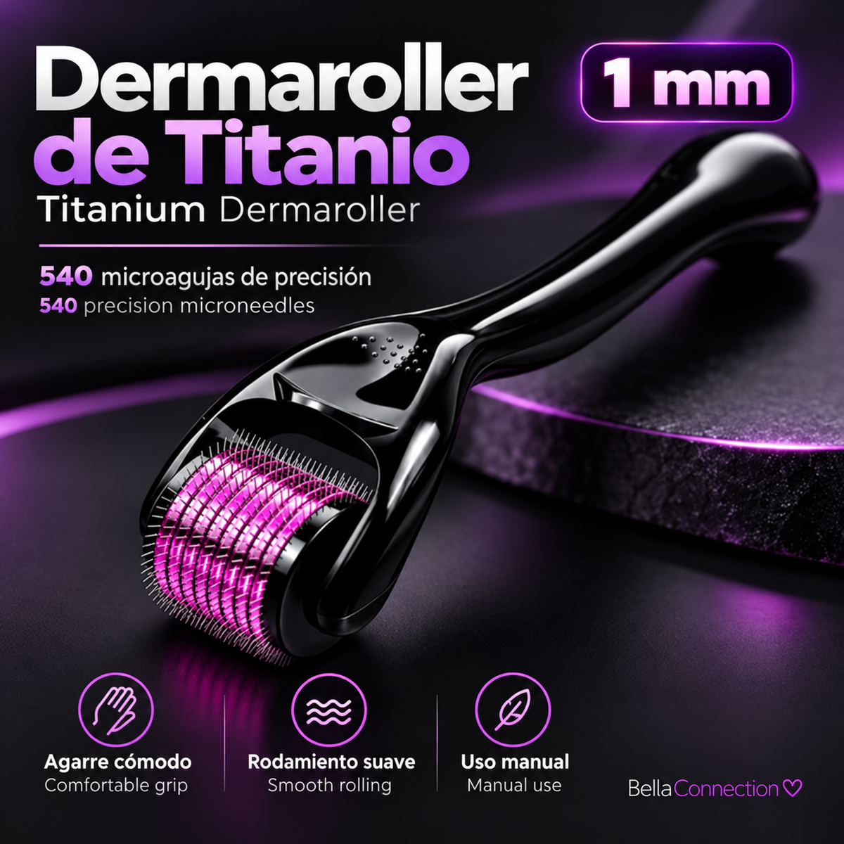 Dermaroller de Titanio con 540 Microagujas para Cuidado Cosmético