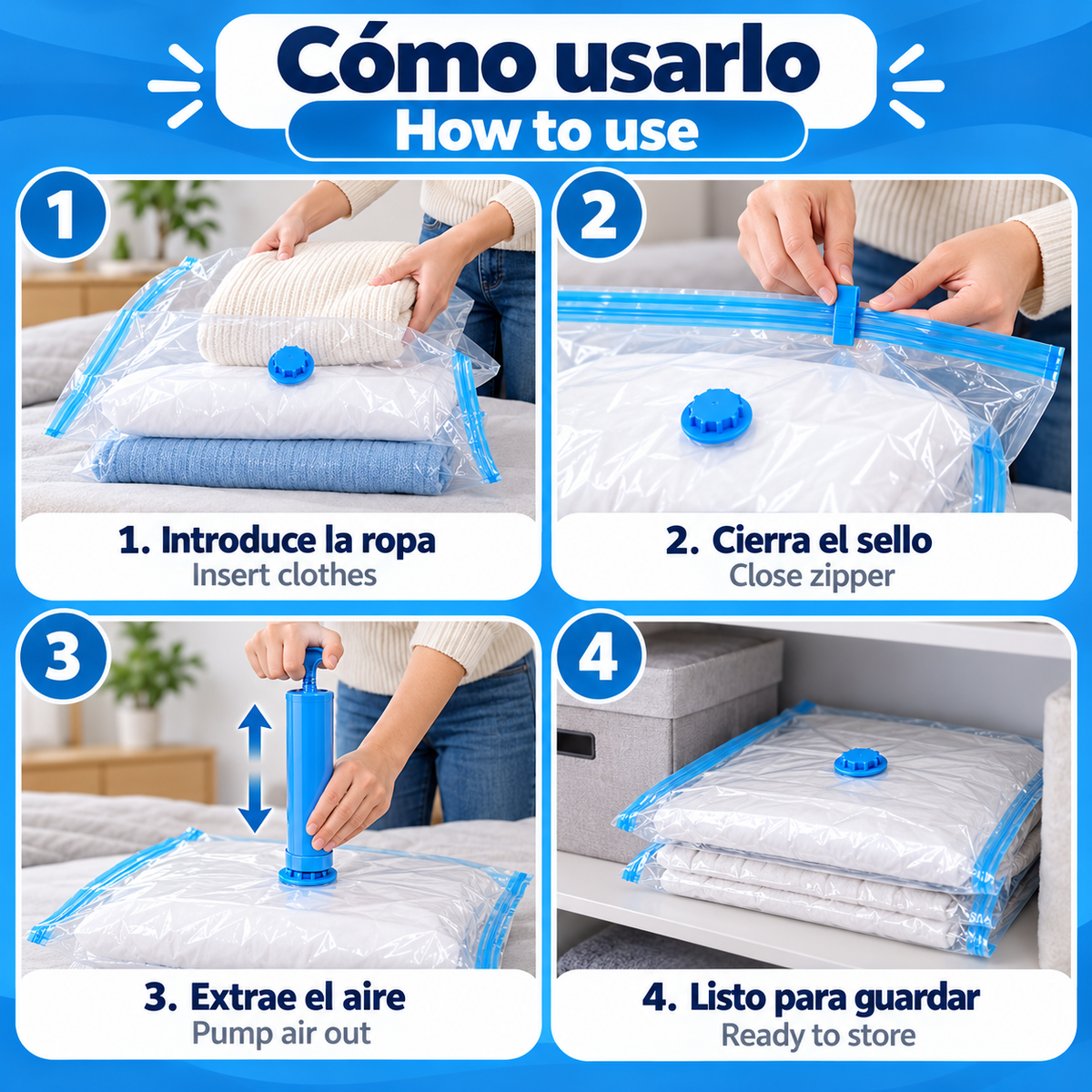 Bolsas al Vacío 60 × 80 cm – Pack de 5 con o sin Bomba Manual