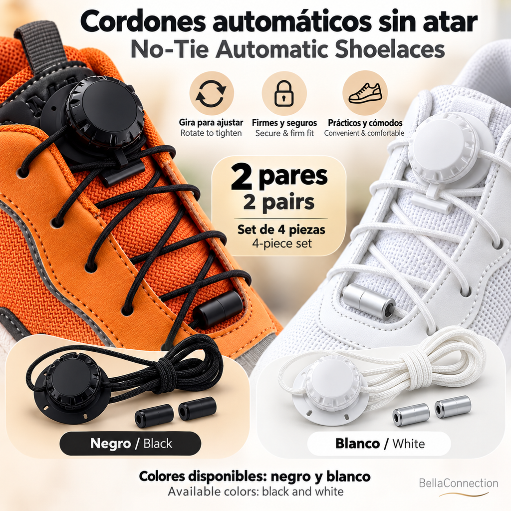 Cordones con hebilla giratoria, cordones automáticosn sin nudos para niños y adultos,