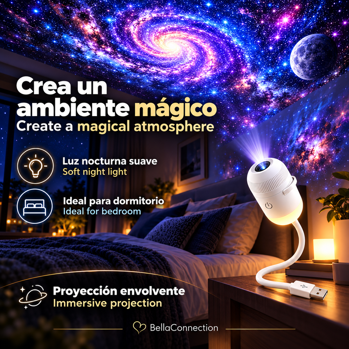 Mini proyector de estrellas, Lámpara proyectora, luz nocturna con 6 películas, luz ambiental de cielo estrellado decoración del hogar