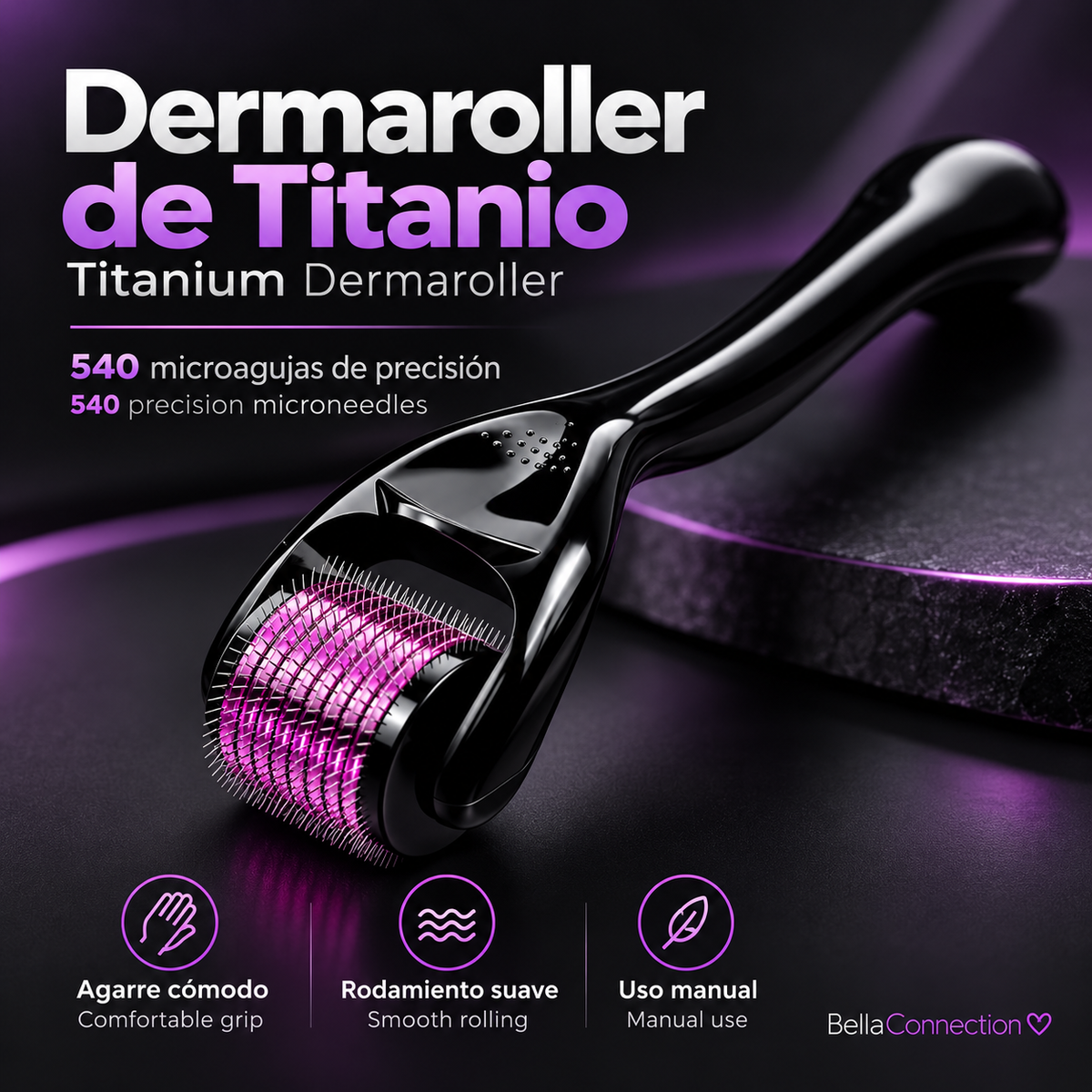 Dermaroller de Titanio con 540 Microagujas para Cuidado Cosmético
