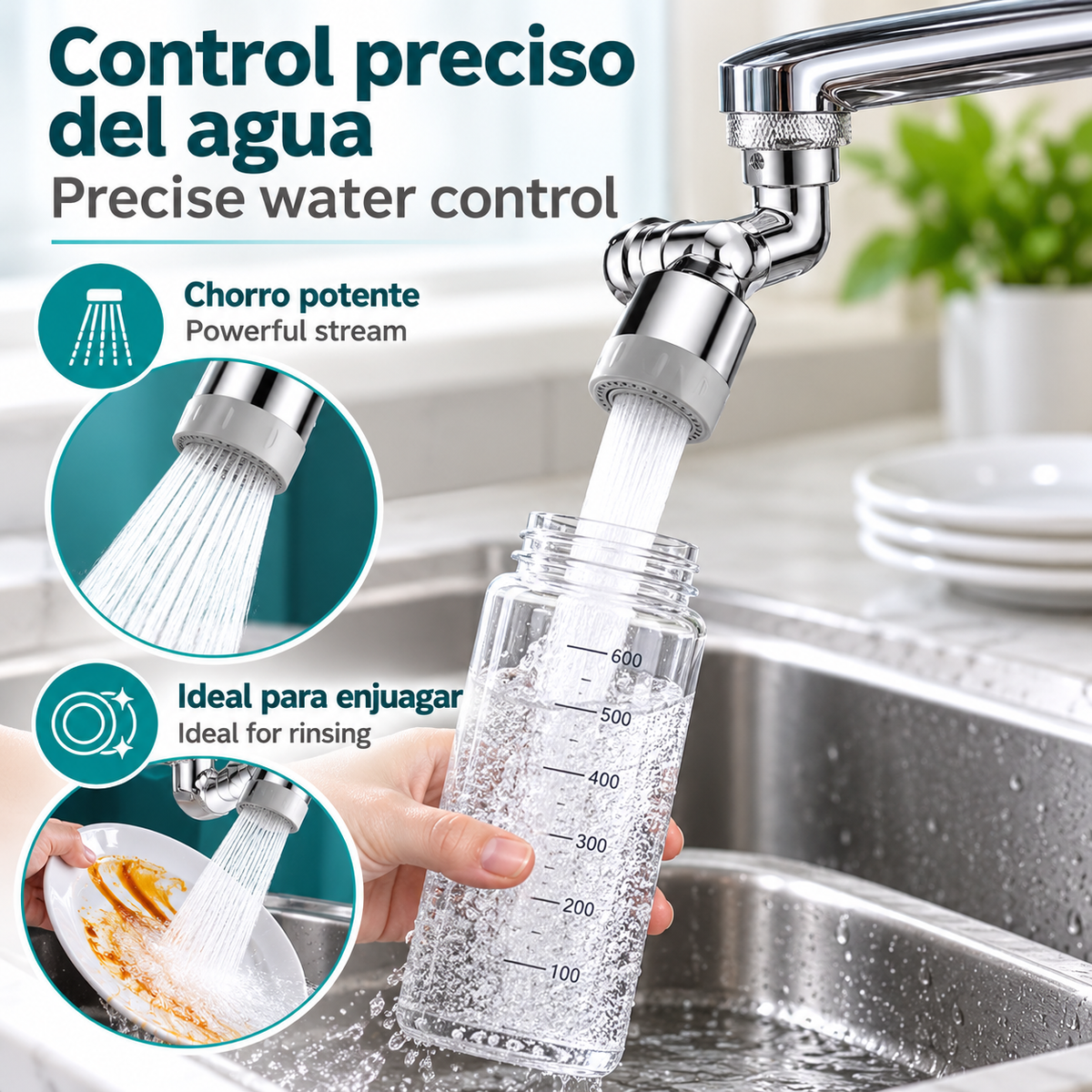 Extensor de Grifo Giratorio 1080° ° Boquilla giratoria para grifo de agua, adaptador universal para grifo con 2 modos