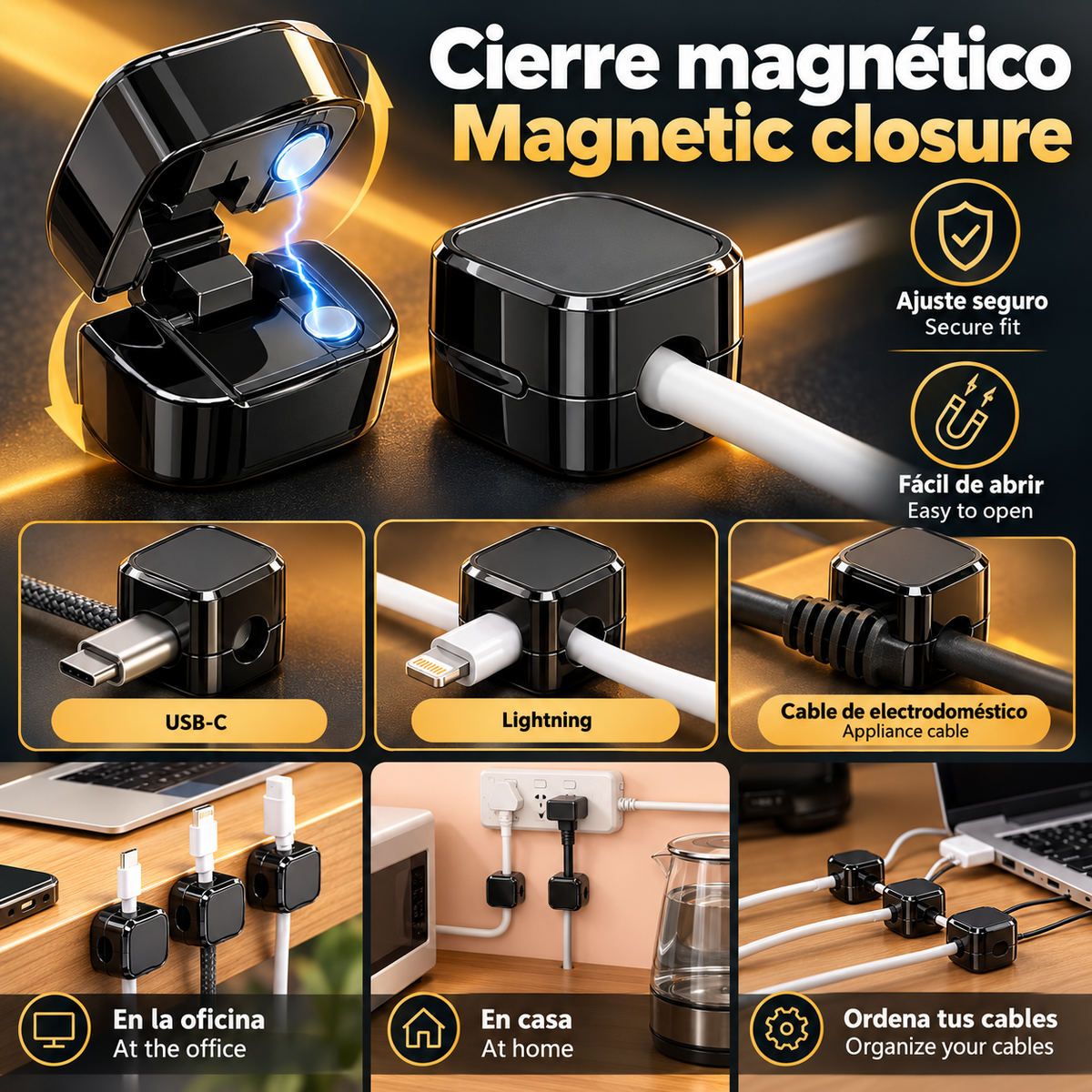 Organizadores Magnéticos de Cables Adhesivos – Pack de 12