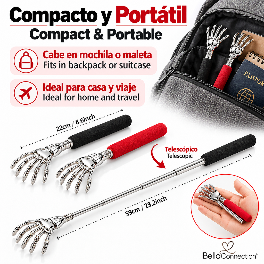 Rascador de espalda de acero inoxidable,Varilla Telescópica Extensible para Aliviar la Picazón y Masajear la Espalda, Portátil con Mango de Goma