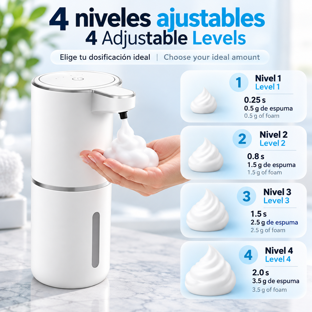 Dispensador automático de jabón espumoso con sensor para baño y cocina, dispensador de jabón espumoso, 380ml, recargable por USB