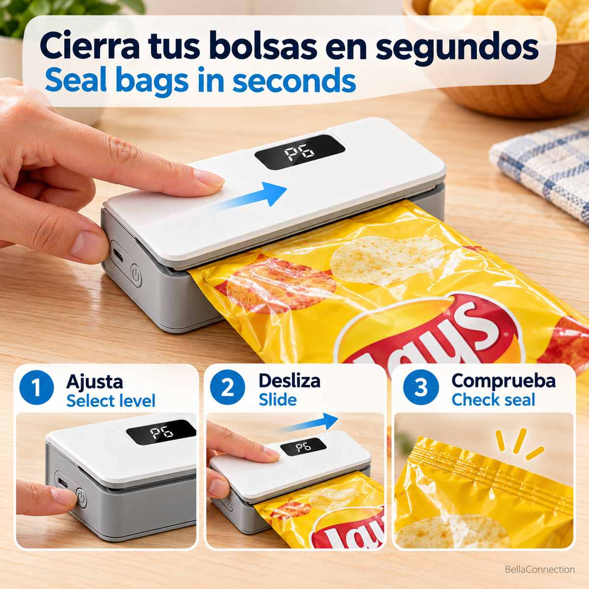 Sellador de bolsas de plástico, Mini máquina de sellado de bolsas térmicas 2 en 1, sellador de bolsas con Clip de plástico de mano