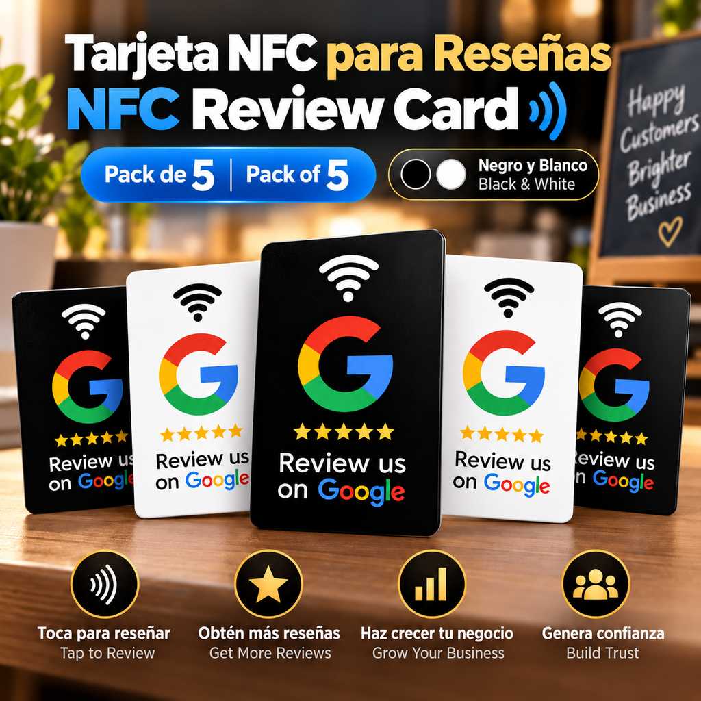 Tarjeta NFC de reseña de Google Aumente sus reseñas, Material de PVC duradero PACK DE 5